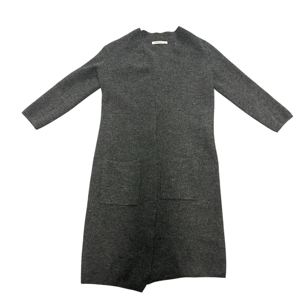 WoolOvers Cardigan Charcoal Gray Womens Small Merino Wool Longline Open Pocket